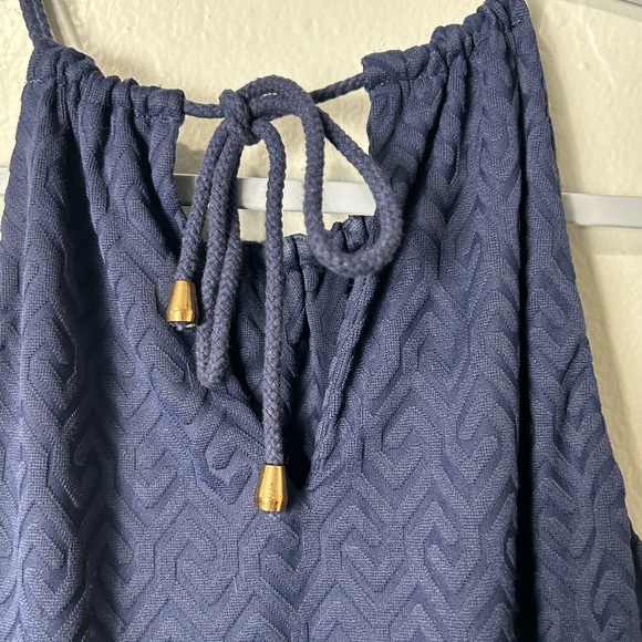 J. McLaughlin Navy & Gold Halter Stretchy Top - Picture 3 of 4